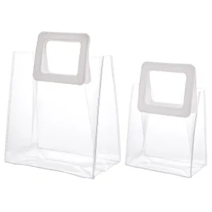 1 Set PVC Laser Transparent Bag, Tote Bag, with PU Leather Handles, for Gift or Present Packaging, Rectangle, White, Finished Product: 25.5x18x10cm, 2pcs/set