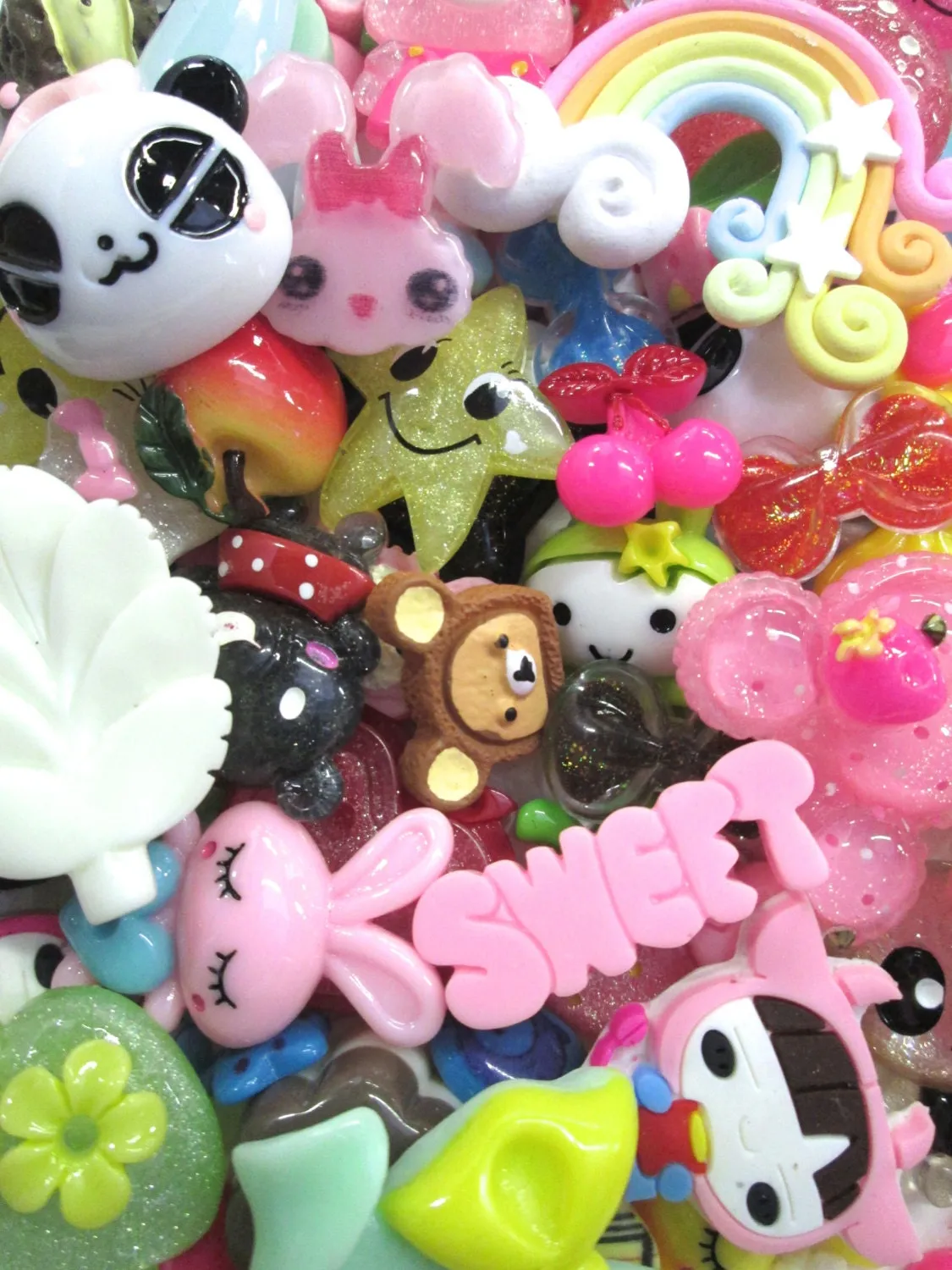 100pc Assorted Mix of Kawaii Cabochon Cuteness, 100pc Grab bag of Cabs
