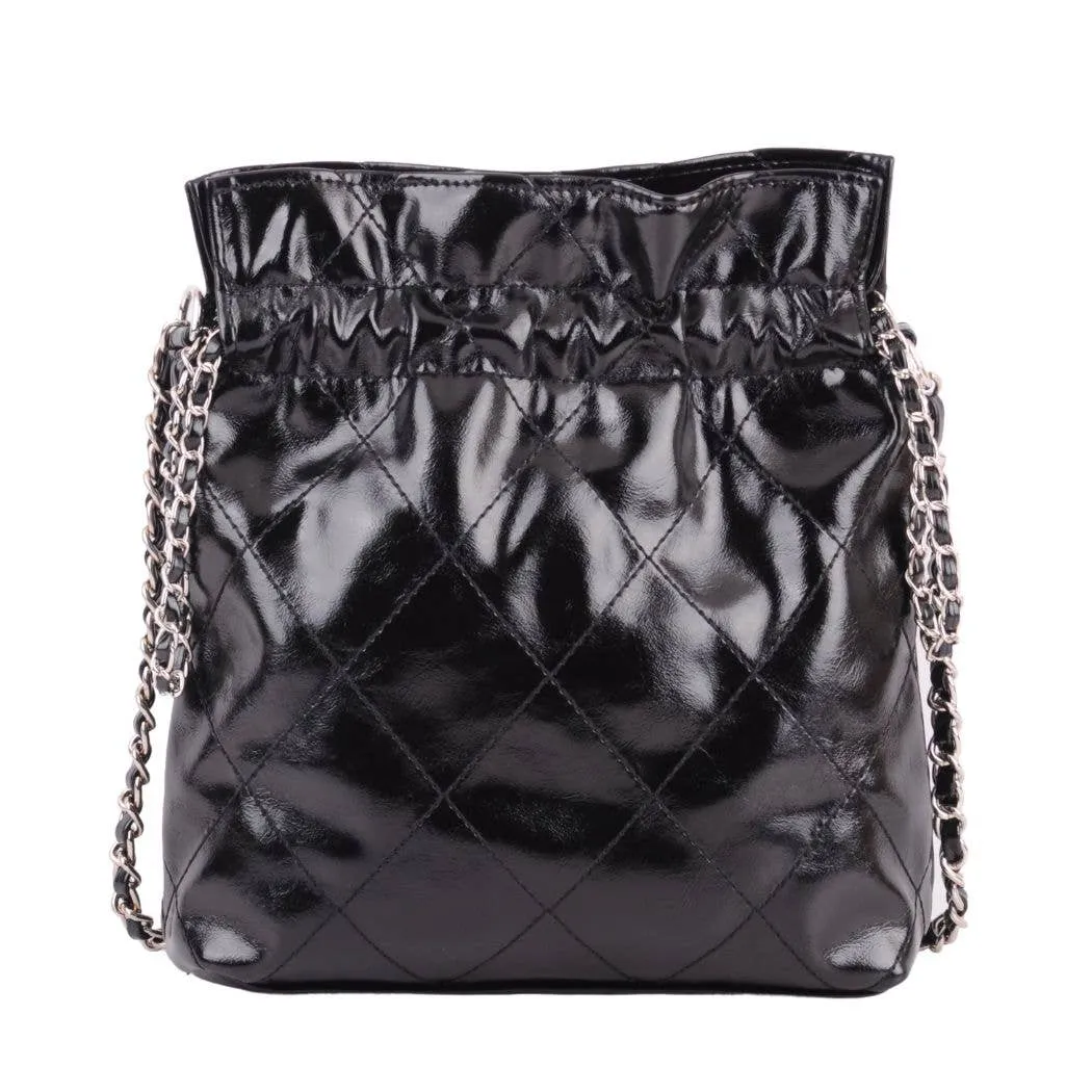 1503 - Quilted Metallic Drawstring Bag with Chains