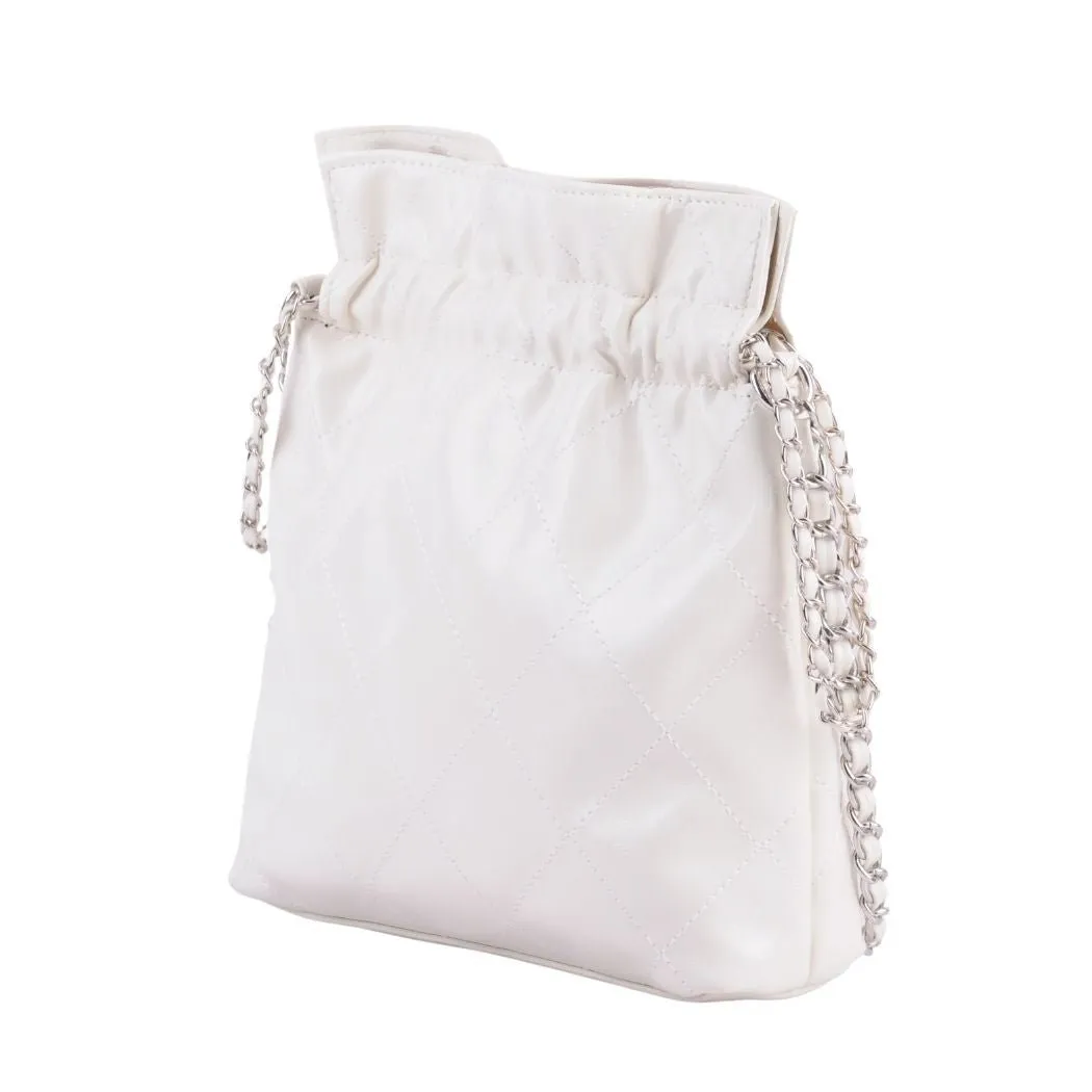 1503 - Quilted Metallic Drawstring Bag with Chains