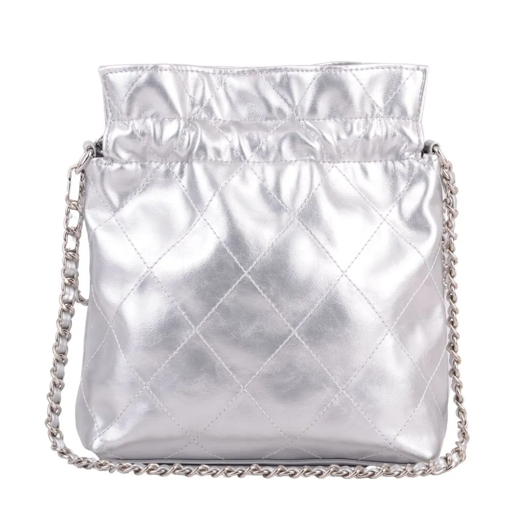 1503 - Quilted Metallic Drawstring Bag with Chains