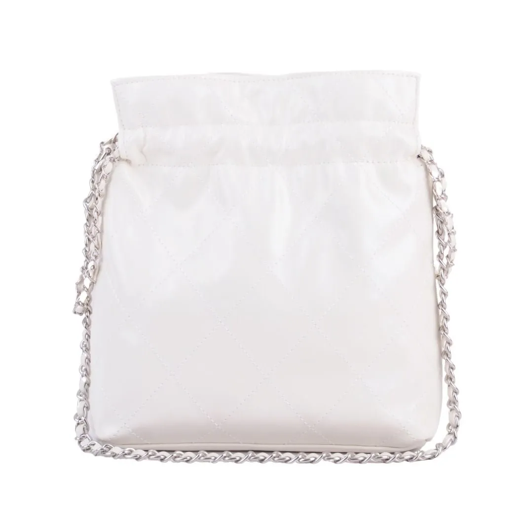 1503 - Quilted Metallic Drawstring Bag with Chains