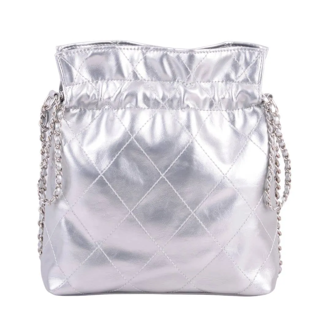 1503 - Quilted Metallic Drawstring Bag with Chains