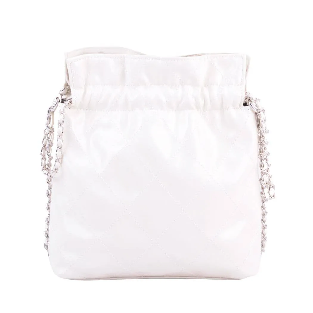 1503 - Quilted Metallic Drawstring Bag with Chains