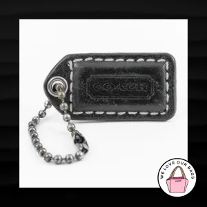 1.5" Small COACH BLACK LEATHER NICKEL FOB CHARM KEYCHAIN HANGTAG WRISTLET