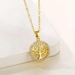 16L Stainless Steel Necklace Popular Round Hollow Life Tree Pendant Neckalace