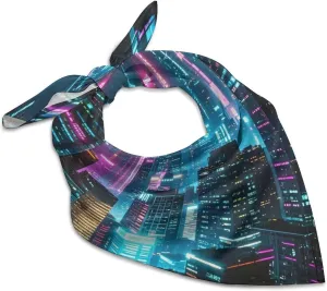 18" Silk Head Scarf Urban Nighttime Silk Scarf for Women Men Hair Scarves Bandanas Small Square Scarfs