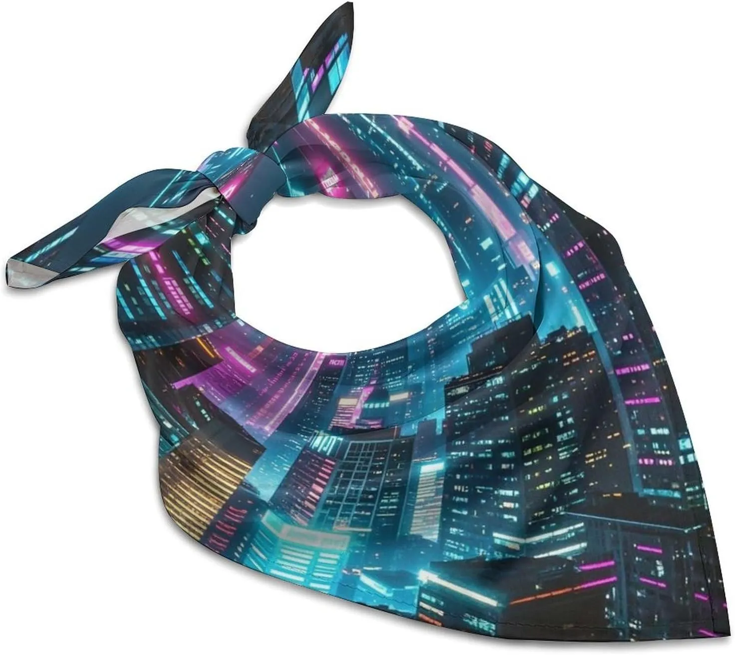 18" Silk Head Scarf Urban Nighttime Silk Scarf for Women Men Hair Scarves Bandanas Small Square Scarfs