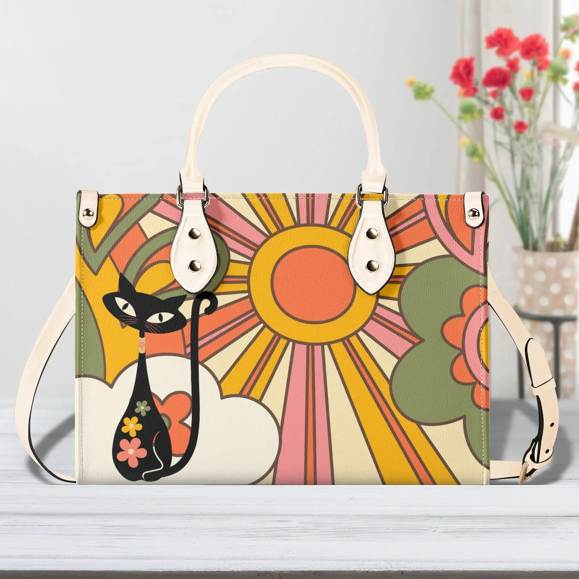 1970s Groovy Handbag, Atomic Kitty, Flower Power Hip Chic Trendy Kitsch Shoulder Bag