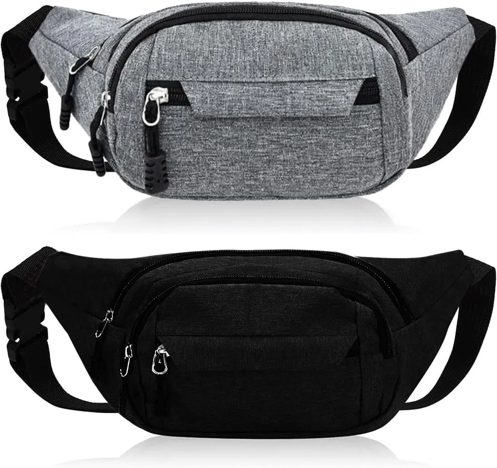 2 Pack Waist Bags Fashion Fanny Pack for Men and Women Water Resistant Sports Waist Bag Waist Pack for Travel Hiking Running, Black/Grey, Einheitsgre, Fashion