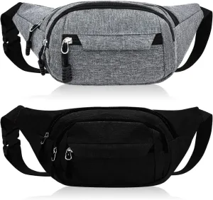 2 Pack Waist Bags Fashion Fanny Pack for Men and Women Water Resistant Sports Waist Bag Waist Pack for Travel Hiking Running, Black/Grey, Einheitsgre, Fashion