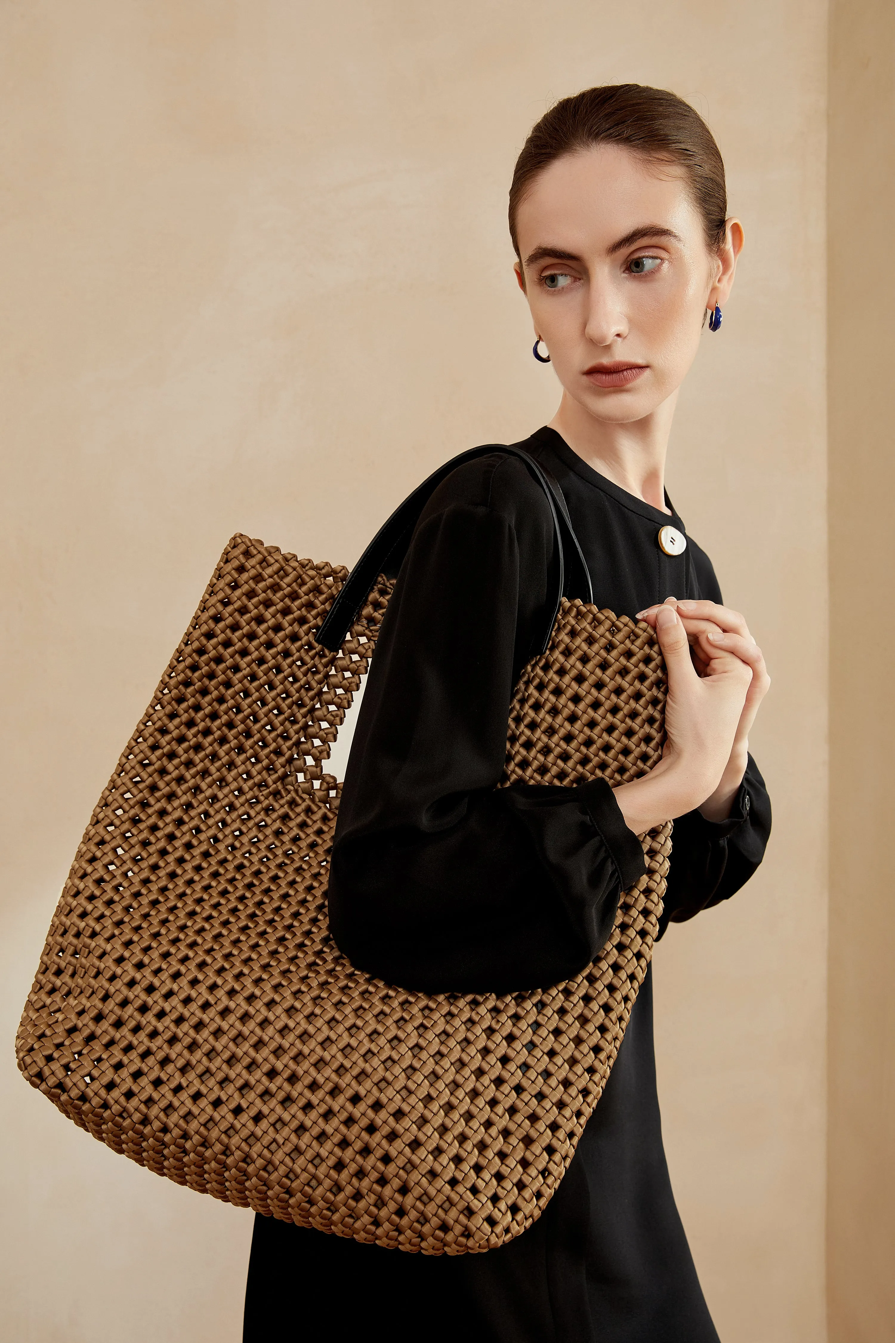 2 PCs Set Woven Large Handle Bag