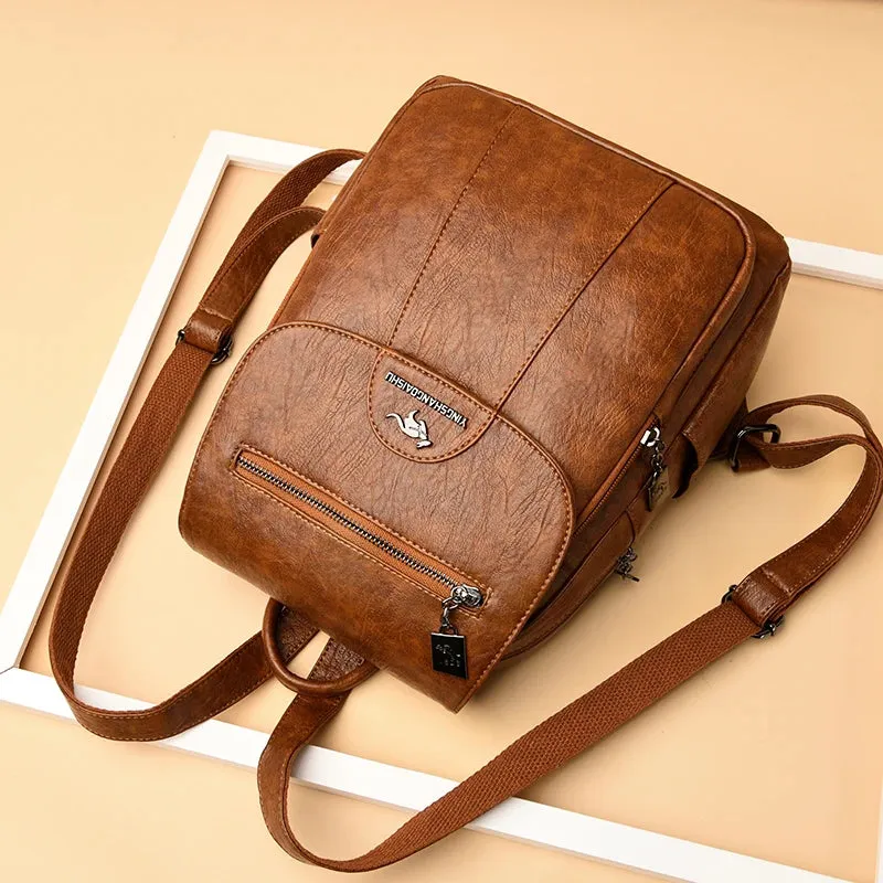 2021 New Large Capacity Leather Travel Backpack Women