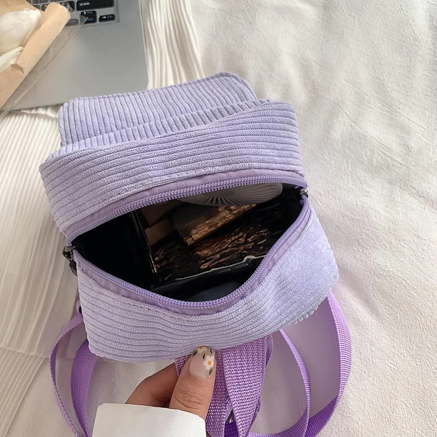 2022 Fashion Simple Velvet Solid Backpack Corduroy Backpack Leather Shoulder Bag for Women (WH2, One Size)