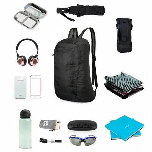 20L Black Waterproof Lightweight Backpack | Portable Foldable | Travel Outdoor