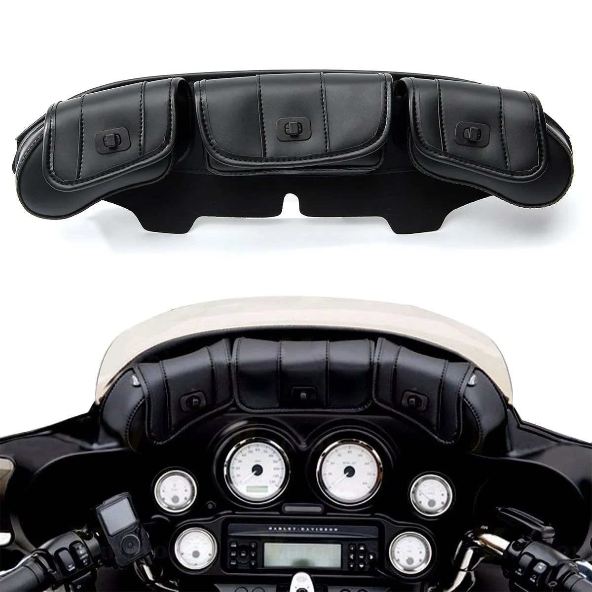 3 Pouch Pocket Fairing Wind Shield Bag for Harley Electra Street Glide Touring