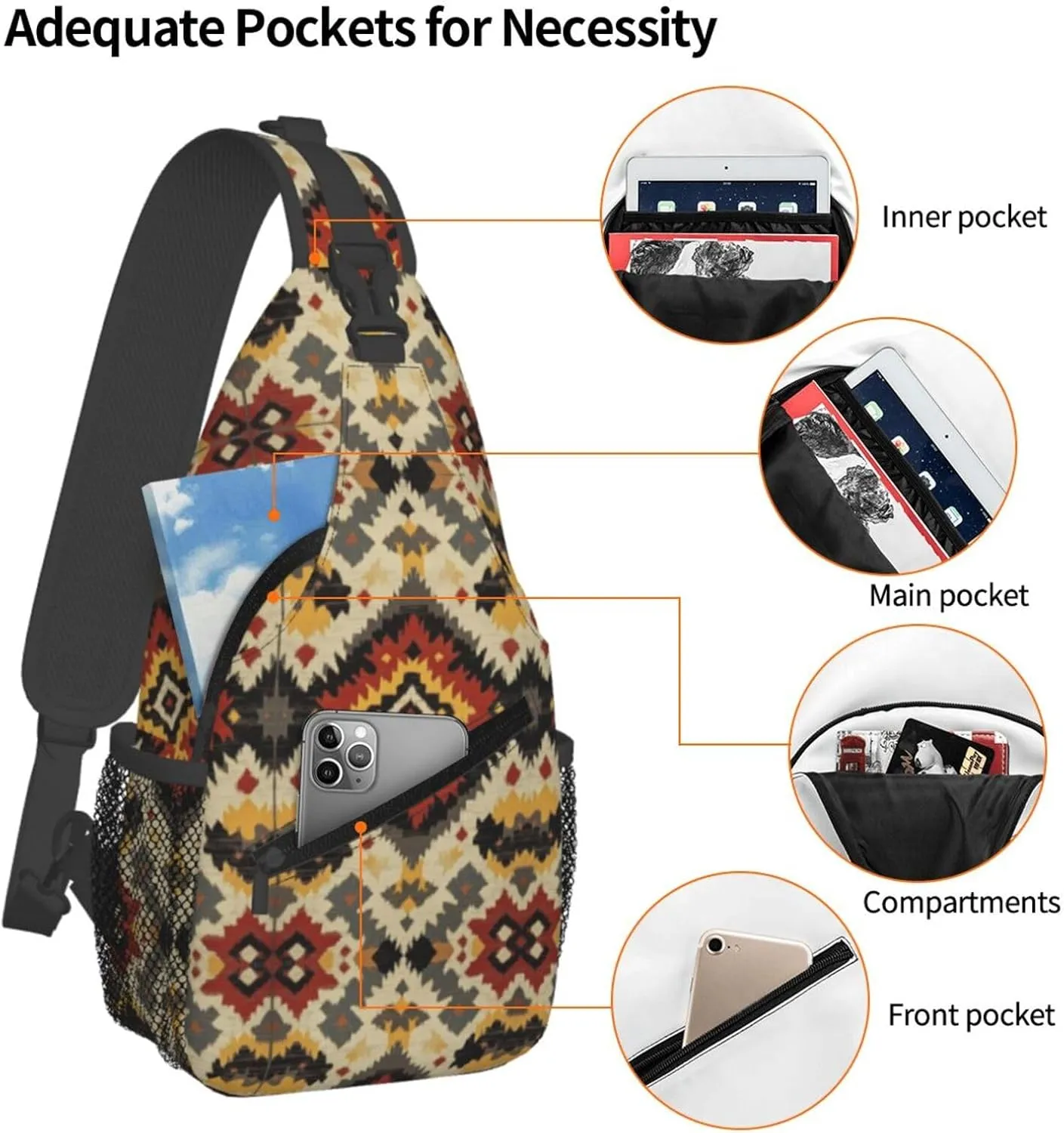3d Print Sling Bag Crossbody Shoulder Backpack Chest Bags Gym Travel Hiking Casual Daypack