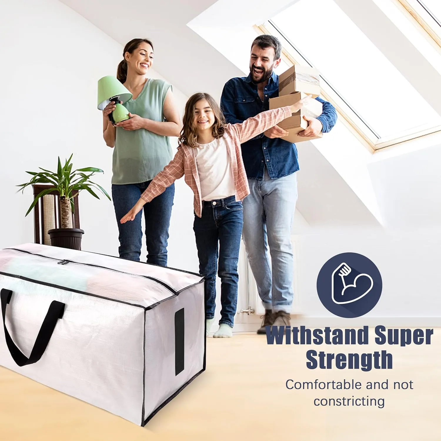 8 Pack Large Strong Moving Bags with Zippers & Carrying Handles - Water-Resistant - Heavy Duty Storage Tote for Space Saving, Fold Flat, Alternative to Moving Box (Semi-Transparent)