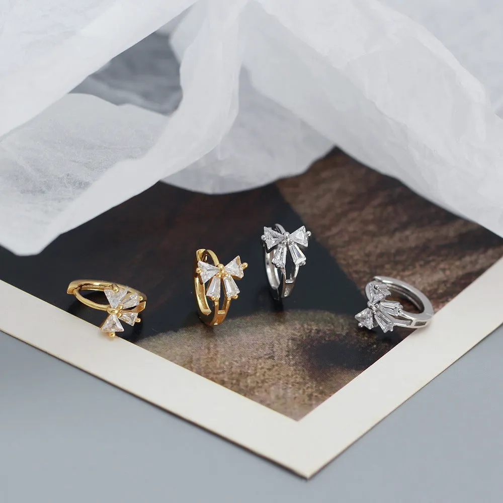 925 Sterling Silver Korean Bowknot Bowknot Silver Diamond Inlay Stud Earrings