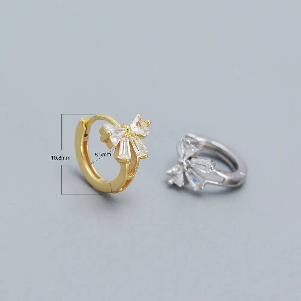 925 Sterling Silver Korean Bowknot Bowknot Silver Diamond Inlay Stud Earrings