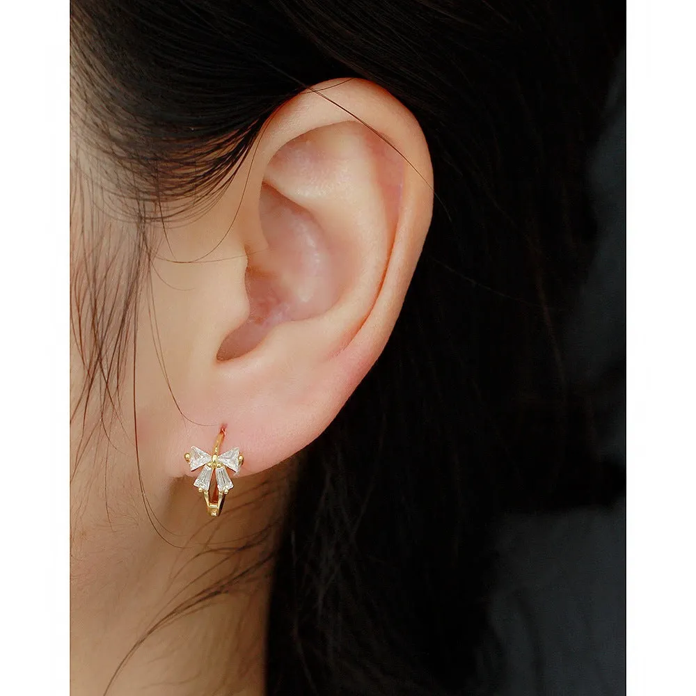 925 Sterling Silver Korean Bowknot Bowknot Silver Diamond Inlay Stud Earrings