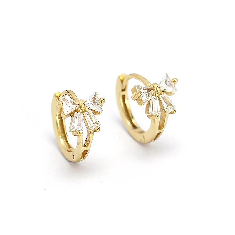 925 Sterling Silver Korean Bowknot Bowknot Silver Diamond Inlay Stud Earrings