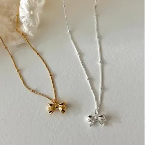 925 Sterling Silver Korean Bowknot Geometric Silver Necklaces