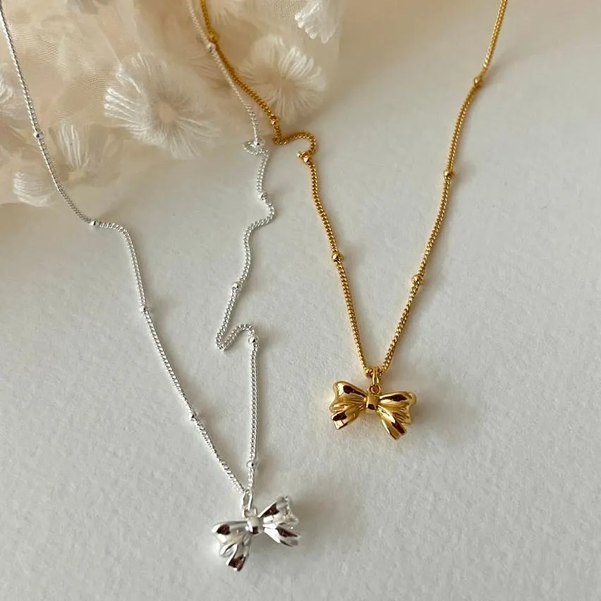 925 Sterling Silver Korean Bowknot Geometric Silver Necklaces