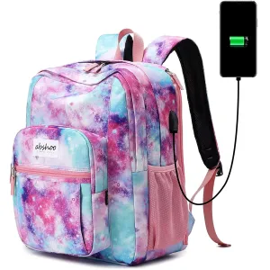 Abshoo Classical Basic Travel Backpack For School | USB Galaxy Pink