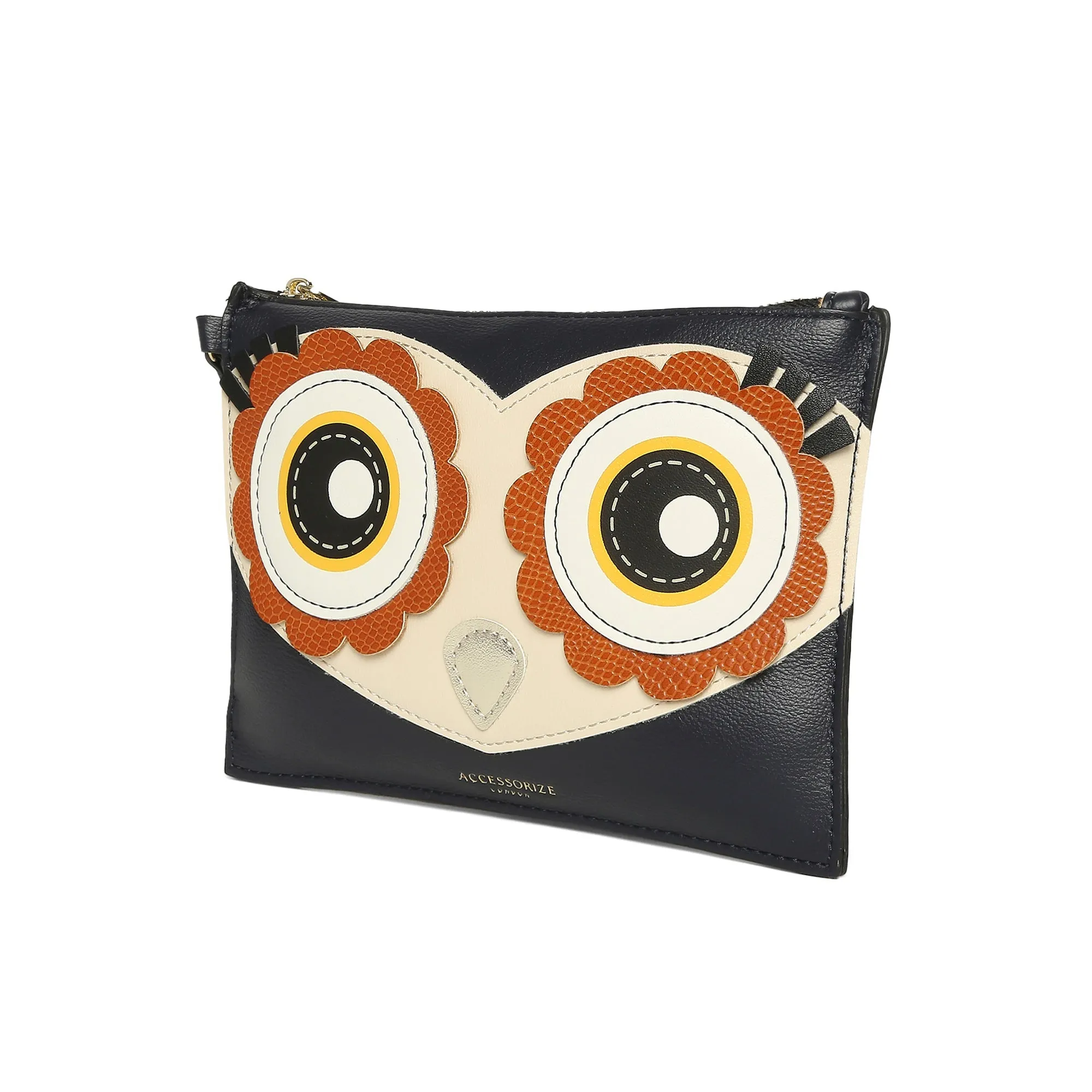 Accessorize London Women's Faux Leather Blue Small Owl Wristlet