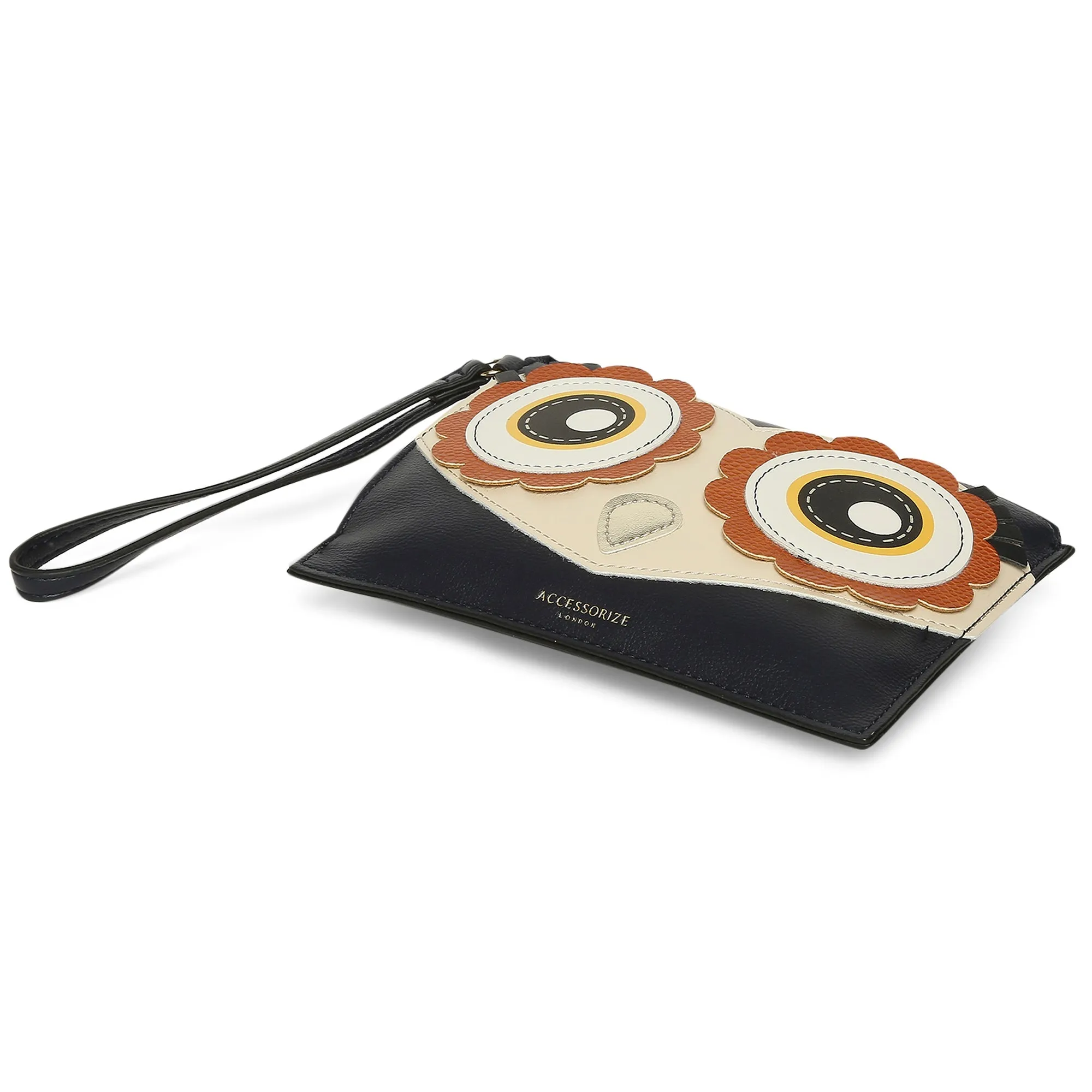 Accessorize London Women's Faux Leather Blue Small Owl Wristlet