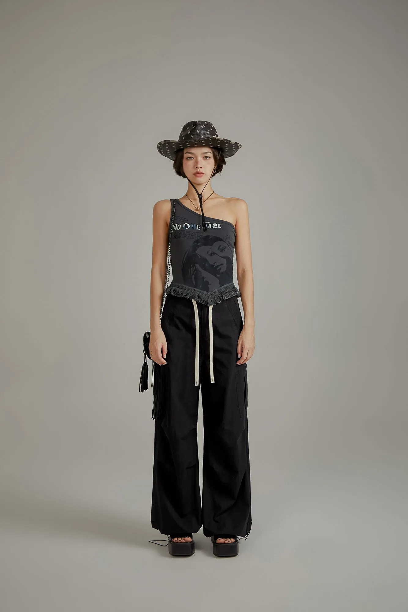 Aesthetic Inspiration One Shoulder Fringe Sleeveless Shirt