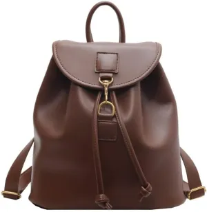 Aesthetic PU Leather Backpack for Women, Fashion College Daily Daypack Cute Mini Backpack Hiking Travel Cottagecore Bag (Brown)