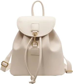 Aesthetic PU Leather Backpack for Women, Fashion College Daily Daypack Cute Mini Backpack Hiking Travel Cottagecore Bag (White)