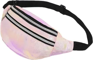 AfitLulu Holographic Bum Bag Women's Sports Belt Bag Men Waist Bags Women's Running Belt Mobile Phone Waterproof Fanny Pack with 2 Zip Pockets and Adjustable Strap for Outdoor Use