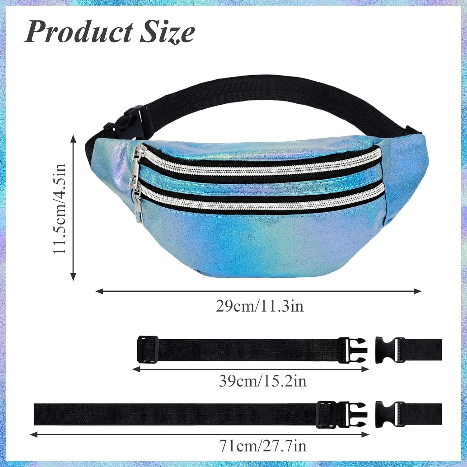 AfitLulu Holographic Bum Bag Women's Sports Belt Bag Men Waist Bags Women's Running Belt Mobile Phone Waterproof Fanny Pack with 2 Zip Pockets and Adjustable Strap for Outdoor Use