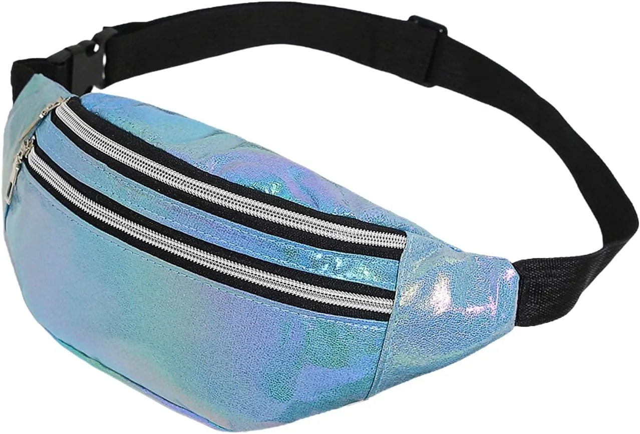AfitLulu Holographic Bum Bag Women's Sports Belt Bag Men Waist Bags Women's Running Belt Mobile Phone Waterproof Fanny Pack with 2 Zip Pockets and Adjustable Strap for Outdoor Use