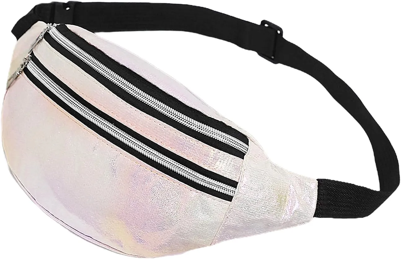 AfitLulu Holographic Bum Bag Women's Sports Belt Bag Men Waist Bags Women's Running Belt Mobile Phone Waterproof Fanny Pack with 2 Zip Pockets and Adjustable Strap for Outdoor Use