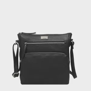 'AGATHA' Black Real Soft Pebble Grain Leather Crossbody Bag