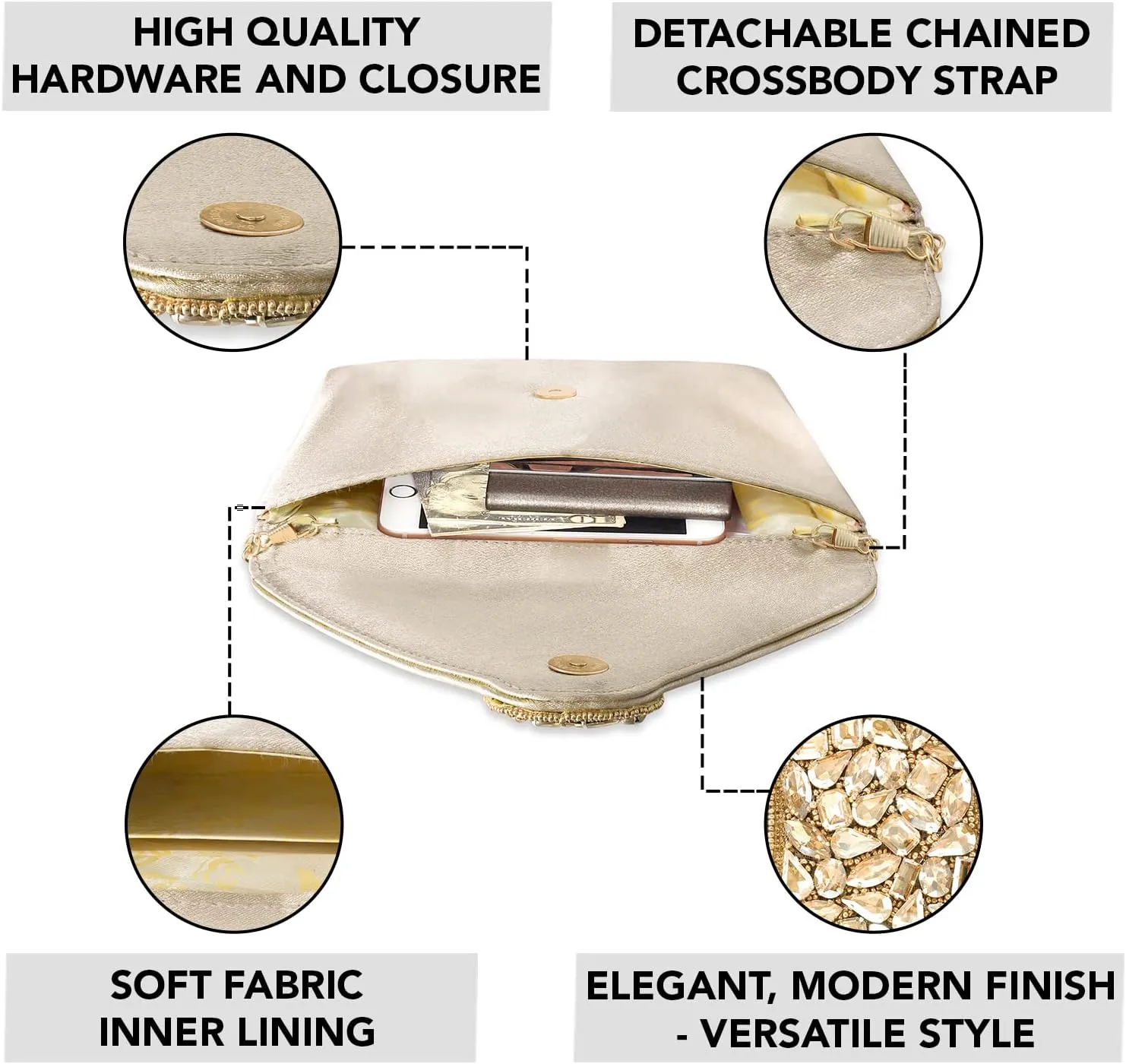 Aheli Clutch Women's Purse Bridal Bag for Casual Detachable Strap Evening Sling Bag