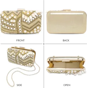 Aheli Gold Clutch Purses for Women Handmade Evening Handbags Bridal Clutch