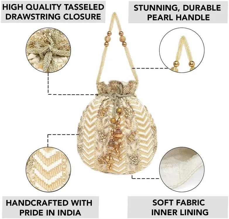 Aheli Potli Bag For Women Handmade Evening Wristlet Handbag Stylish Bridal Purse Fashion Bag