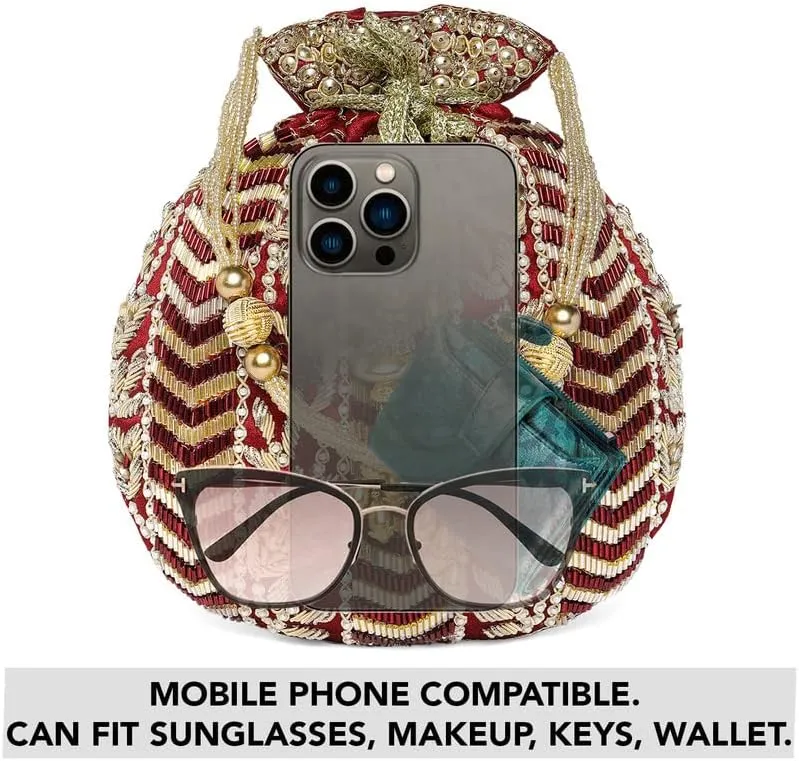 Aheli Potli Bag For Women Handmade Evening Wristlet Handbag Stylish Bridal Purse Fashion Bag