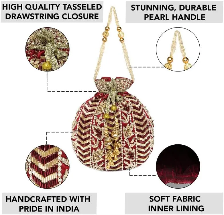 Aheli Potli Bag For Women Handmade Evening Wristlet Handbag Stylish Bridal Purse Fashion Bag