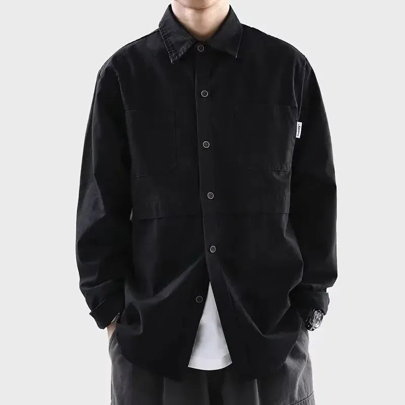 Aidase Japanese Style Long Sleeve Work Shirt Men's Casual Trendy Versatile Harajuku Loose-fit Vintage Shirt Jacket