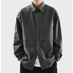 Aidase Japanese Style Long Sleeve Work Shirt Men's Casual Trendy Versatile Harajuku Loose-fit Vintage Shirt Jacket