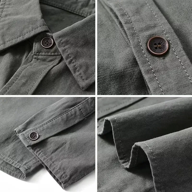 Aidase Japanese Style Long Sleeve Work Shirt Men's Casual Trendy Versatile Harajuku Loose-fit Vintage Shirt Jacket