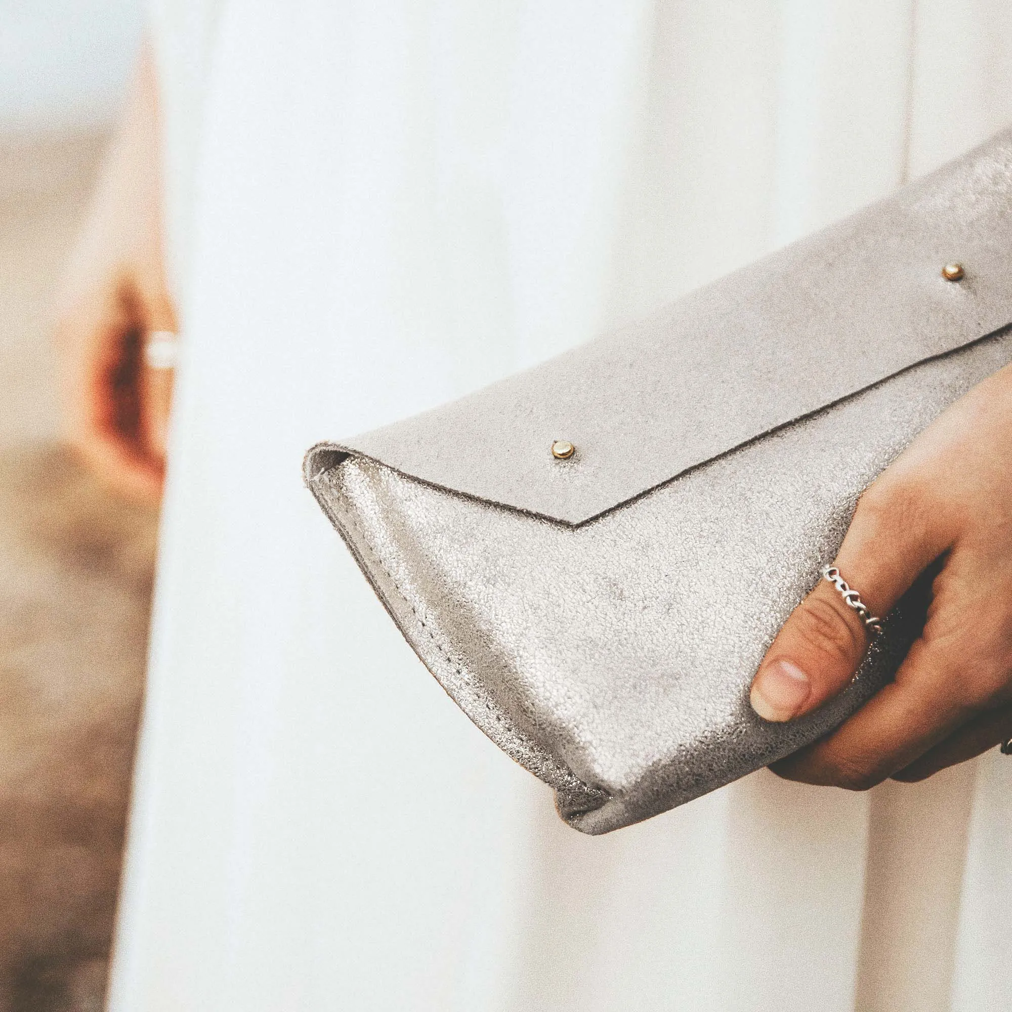 Ailla Leather Clutch Bag Gold, Silver & Bronze