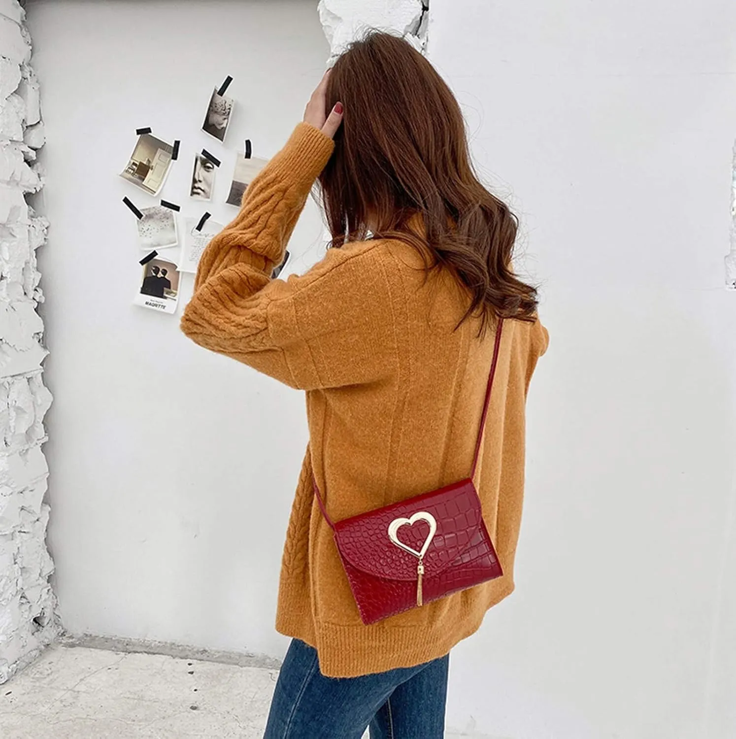 All- Shoulder Bag Ladies Handbag Fashion Messenger Bags Leather Shoulder Bags for Women (Red, One Size)