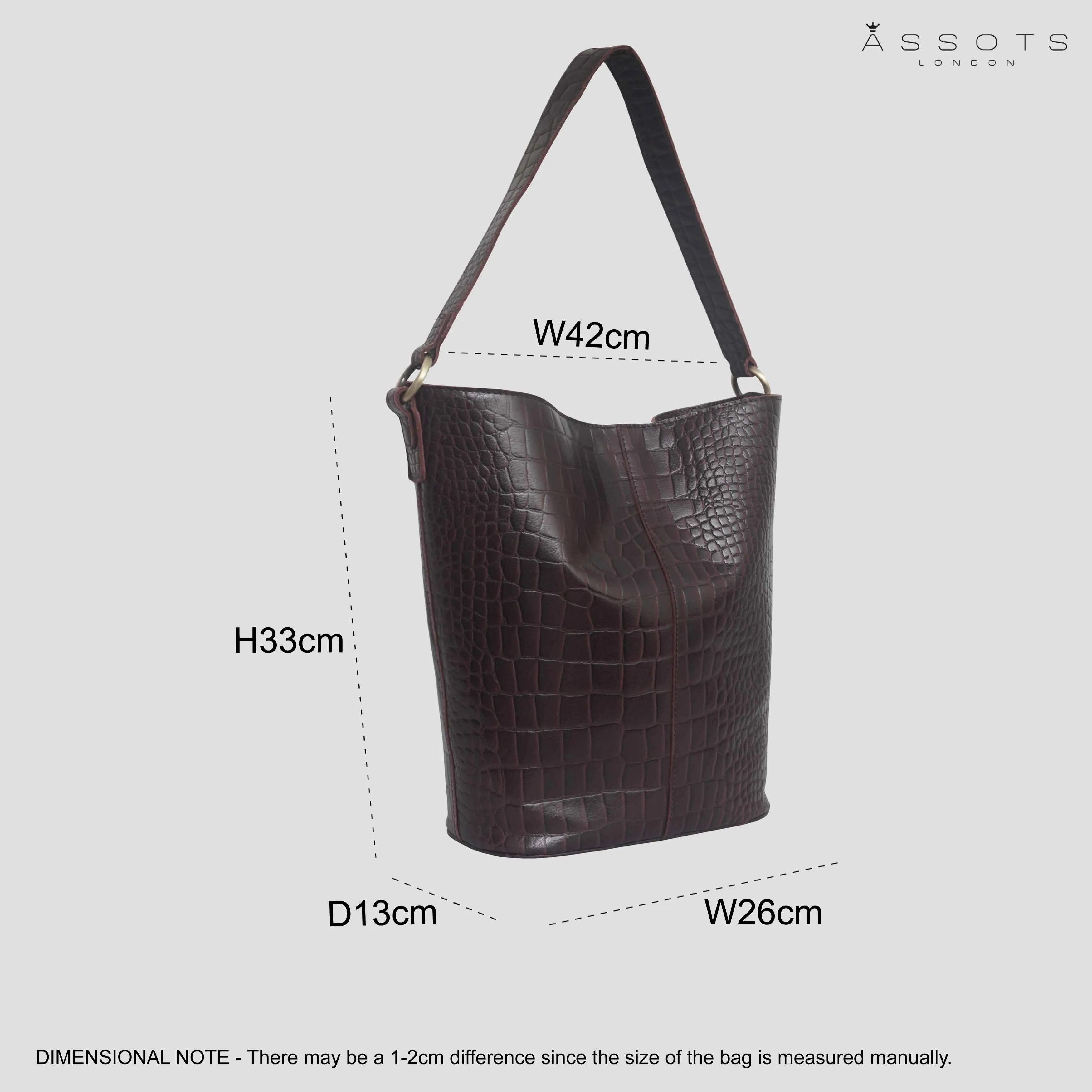 'AMELIA' Burgundy Real Croc Leather Large Capacity Bucket Bag
